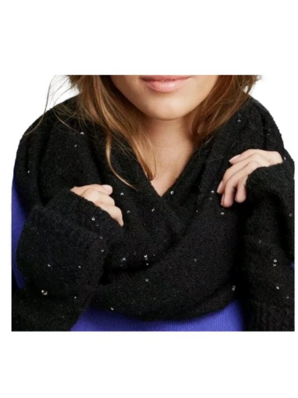 Kate Spade Sequin Knit Neck Warmer Black Infinity Scarf NEW